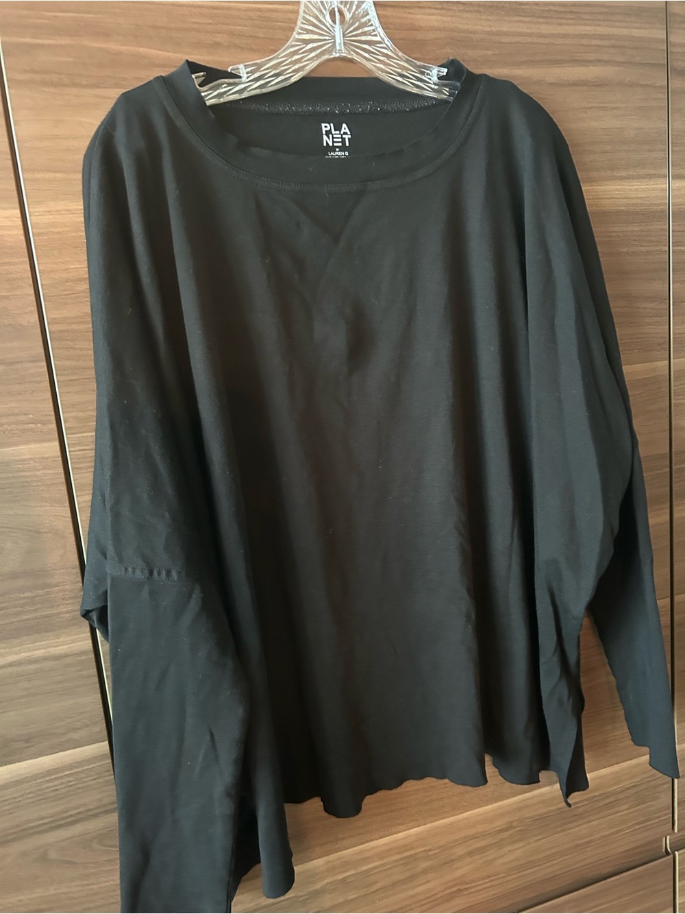 PLANET by Lauren G Black Long Sleeve Top, flowy o/s ,Pima cotton